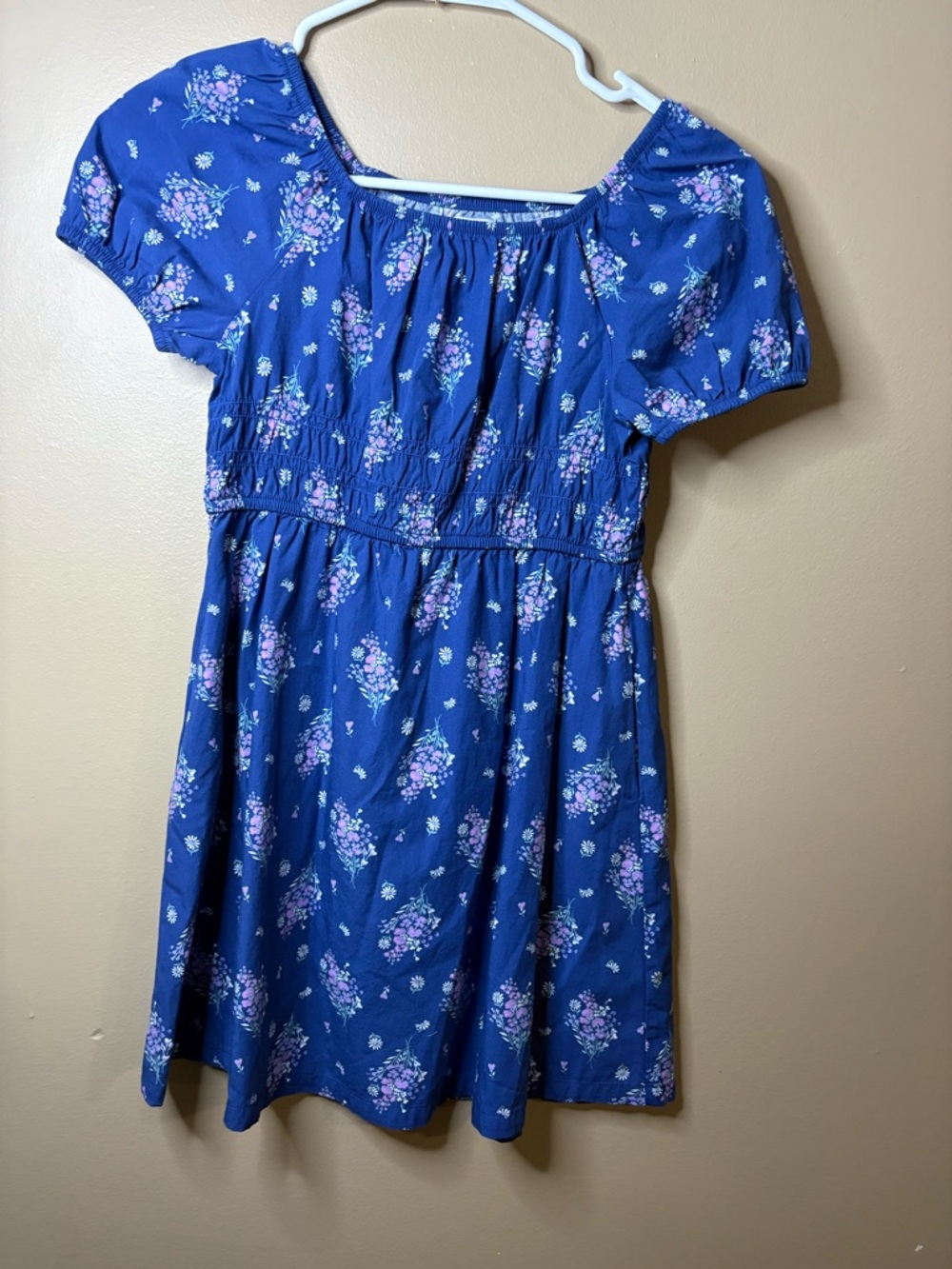 wonder nation Blue Floral Puff Sleeve Elastic Waist Dress